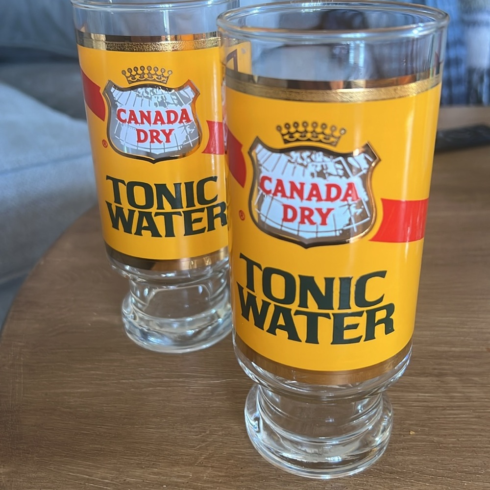 Vintage Tonic Water Glass Pair - Red and Gold